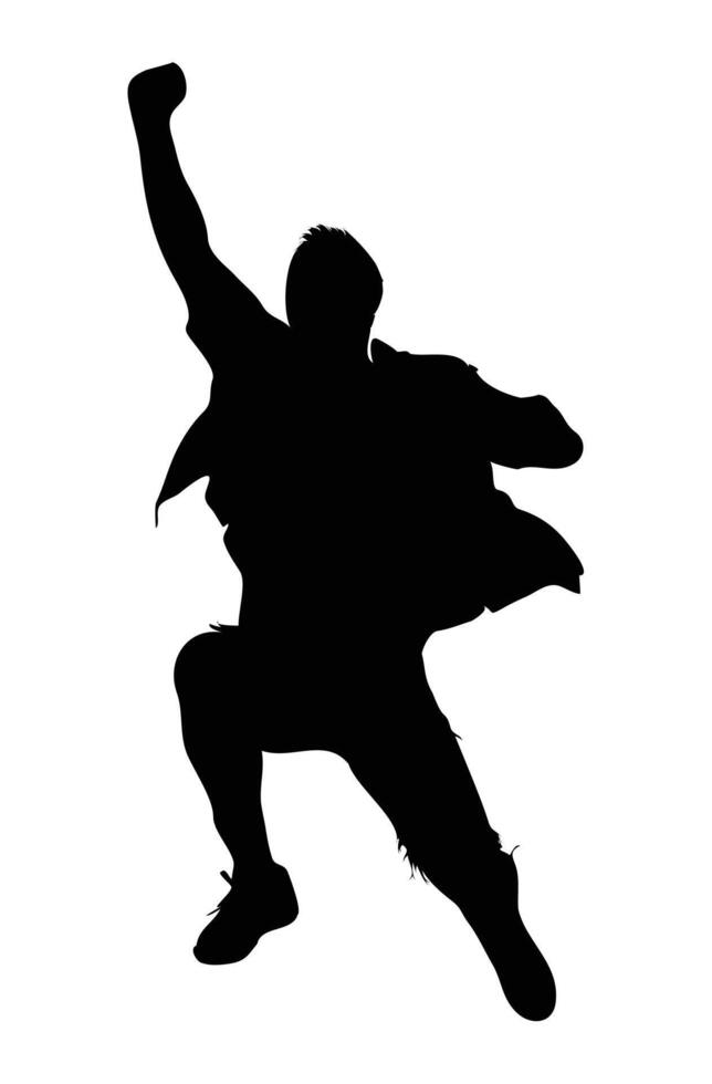 Happy jumping, silhouette of a man jumping. Black and white vector collection.