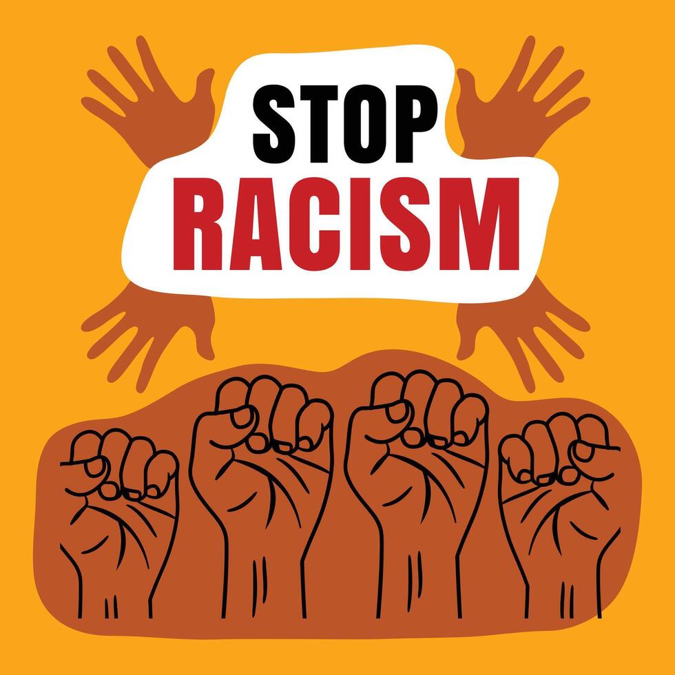 Hand drawn flat design stop racism demonstration Instagram posts template. Vector illustration