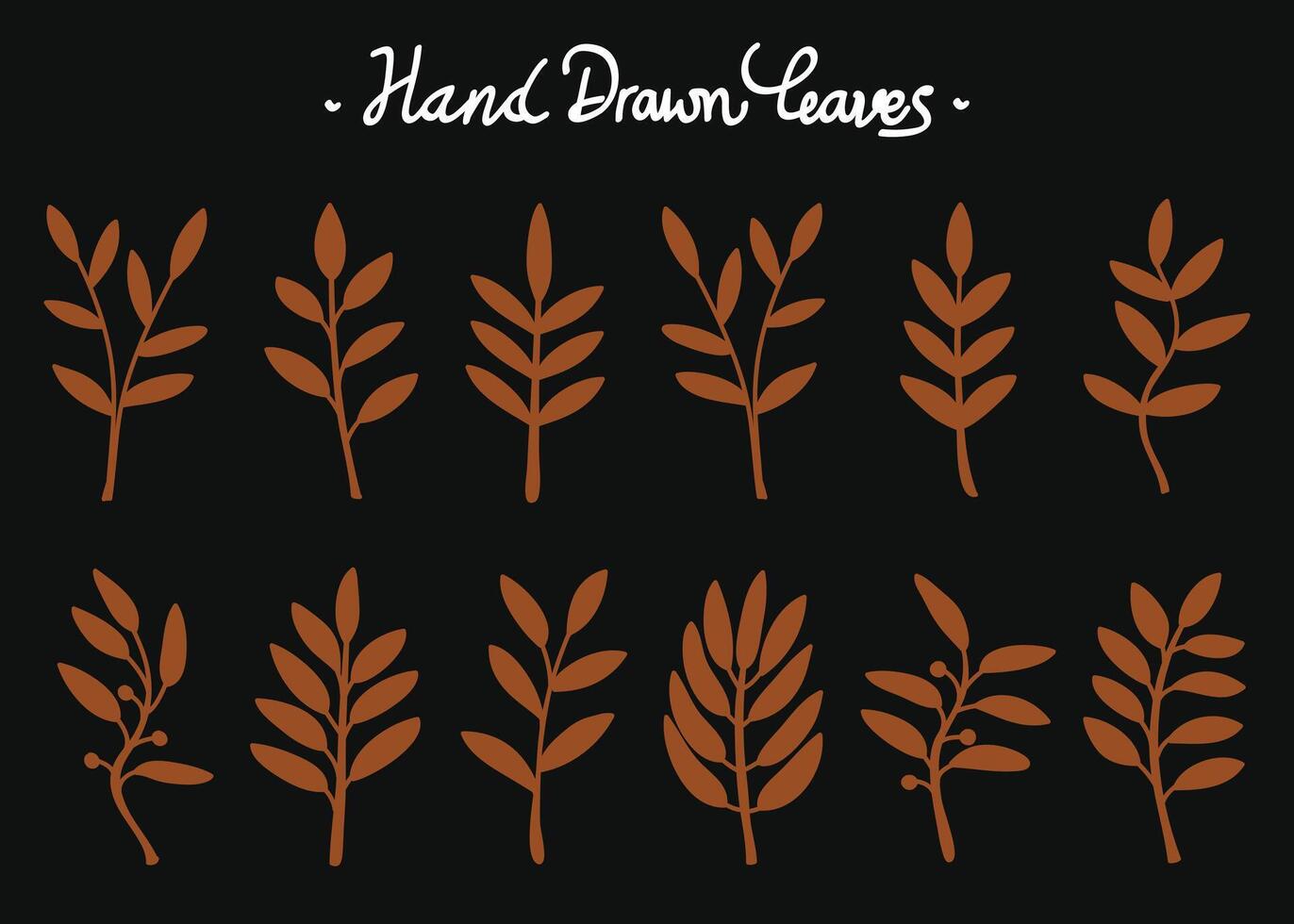 Hand-drawn gold botanical leaves flat collection. Hand-drawn vector collection.