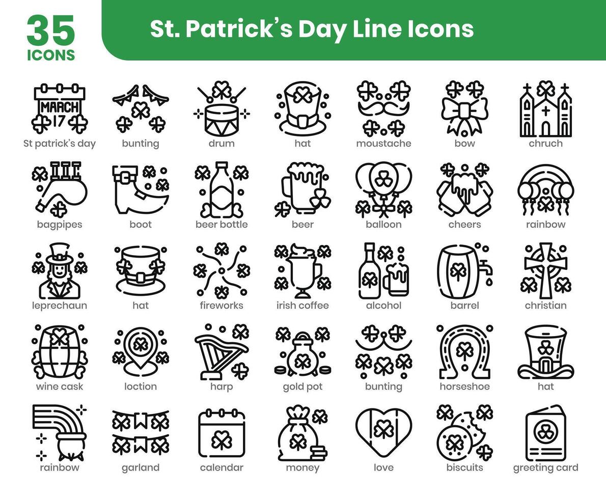 S t patrick's día contorno íconos conjunto vector