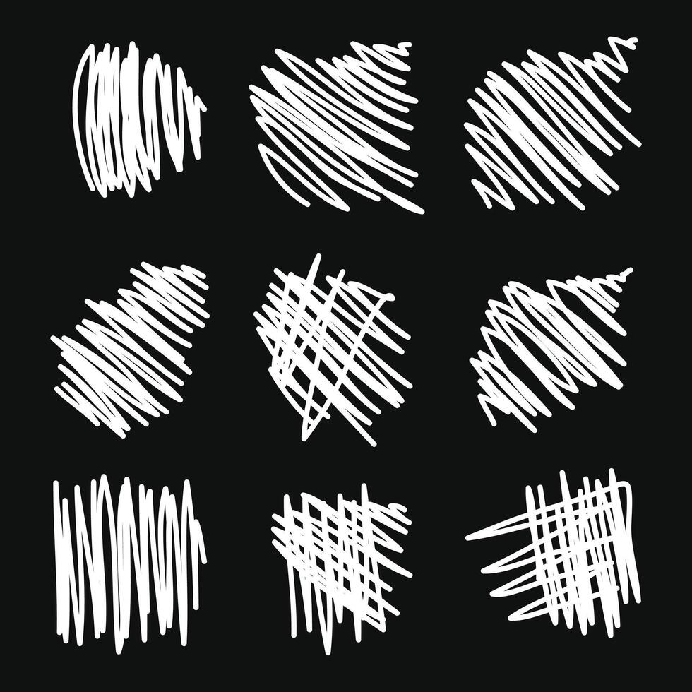 Vector abstract white sketch random scribbles on a black background