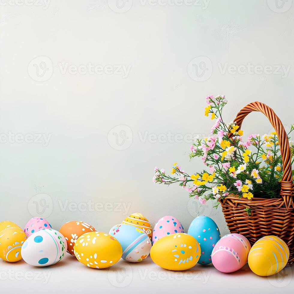 AI generated Happy Easter with Different colored abstract Easter eggs for design Happy Easter post photo