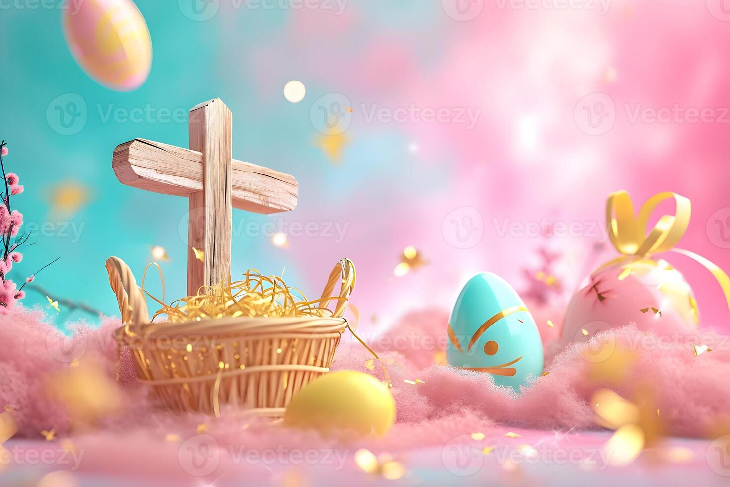 AI generated Christian Jesus Cross background for Happy Easter wishes and greeting card design photo