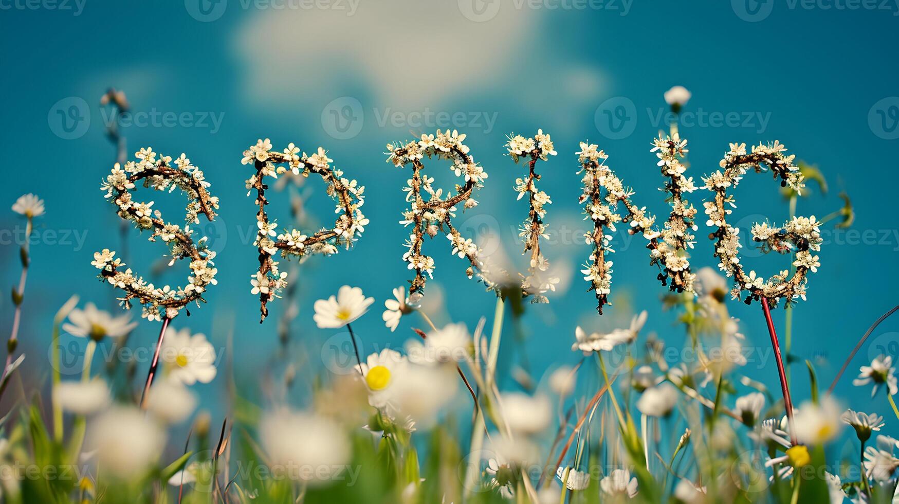 AI generated Spring flower background with text for design welcome spring post photo