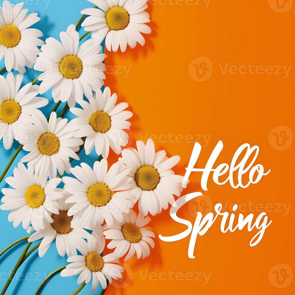 AI generated Hello spring background with text as logotype,, postcard, card, invitation photo