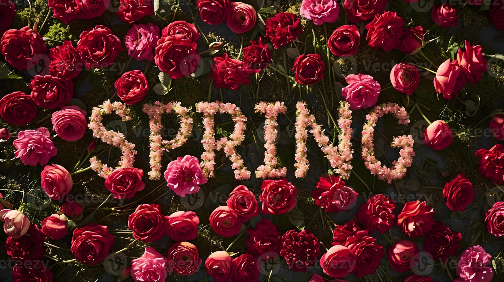 AI generated Spring text effect style with leaves and flowers for design Spring discount sale post photo