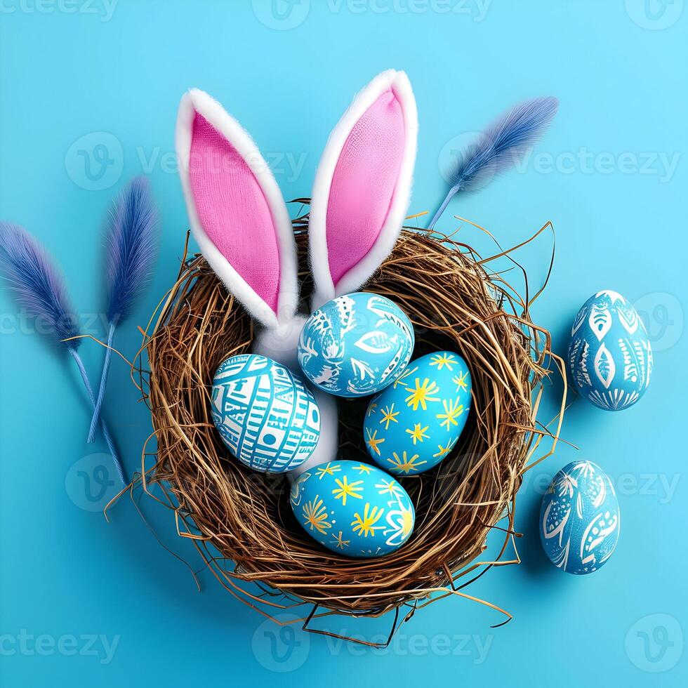 AI generated Easter eggs painted in different colors Happy Easter background photo