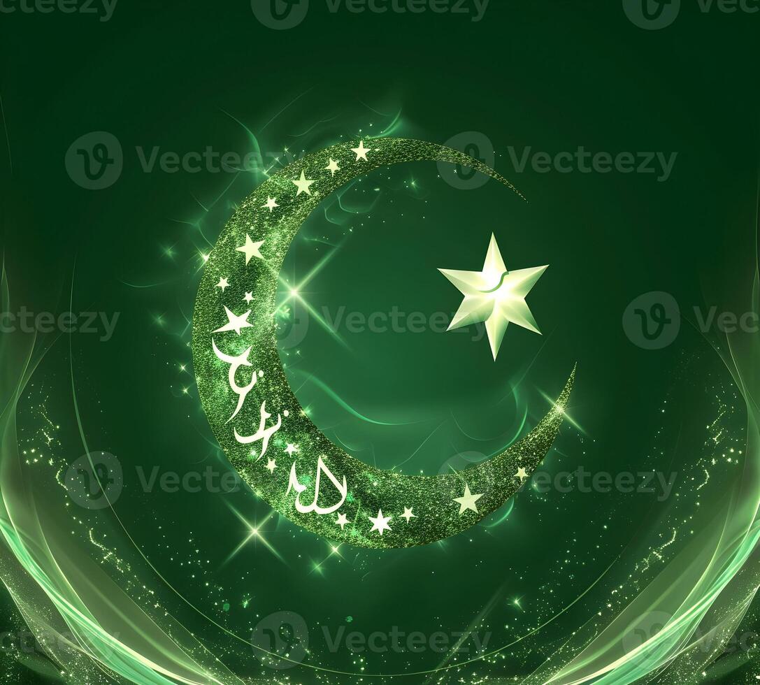 AI generated Abstract green grunge background with Pakistan flag illustration for celebration 23 march day photo