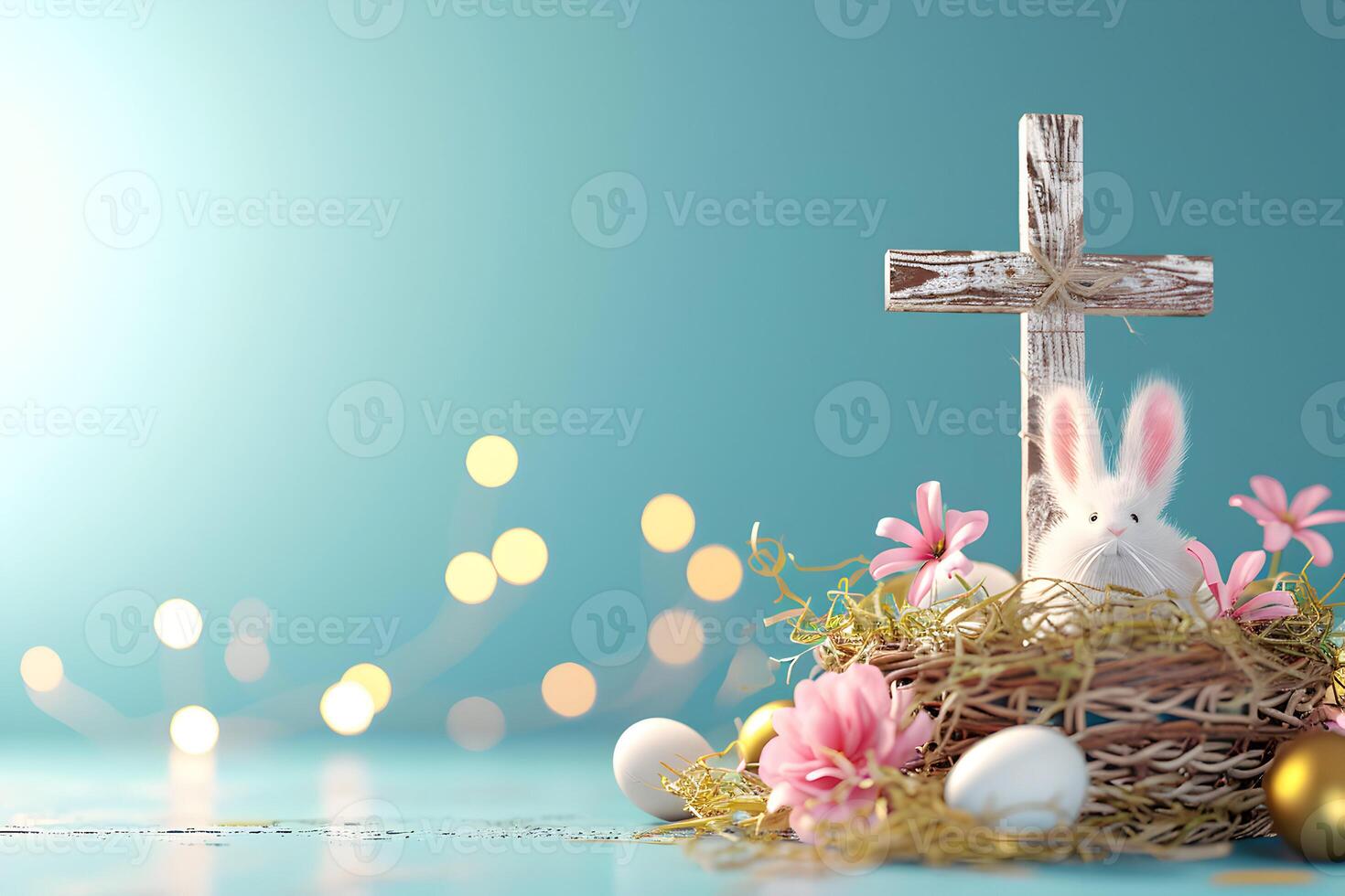 AI generated Christian Jesus Cross background for Happy Easter wishes and greeting card design photo