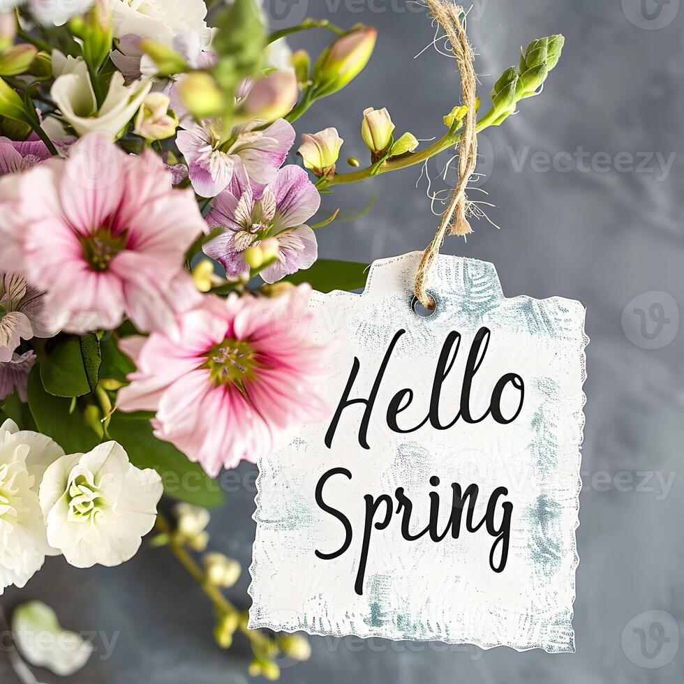 AI generated Hello spring lettering effect Happy spring greeting photo