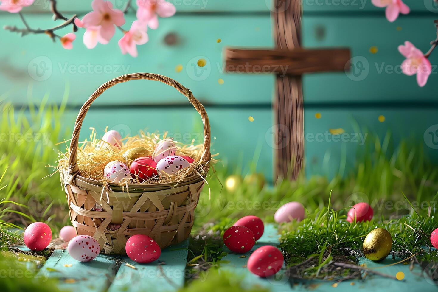 AI generated Cross symbol of the death and resurrection Happy Easter background photo