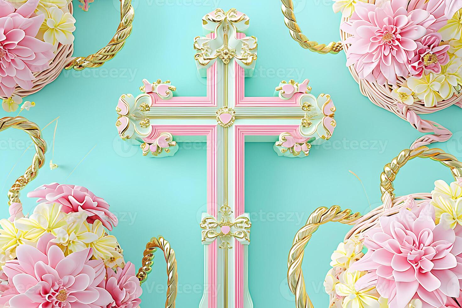 AI generated Jesus cross Christianity background for design Happy Easter post photo