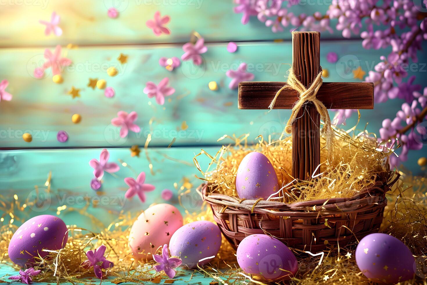 AI generated Cross symbol of the death and resurrection Happy Easter background photo