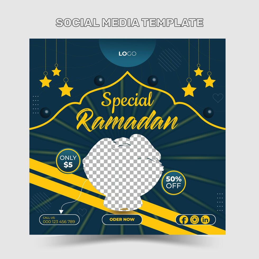 Ramadán buffet iftar social medios de comunicación enviar bandera. Ramadán tema comida entrega cuadrado bandera con linterna. bueno usado para comida social medios de comunicación correo. Ramadán kareem especial comida menú social medios de comunicación enviar bandera vector