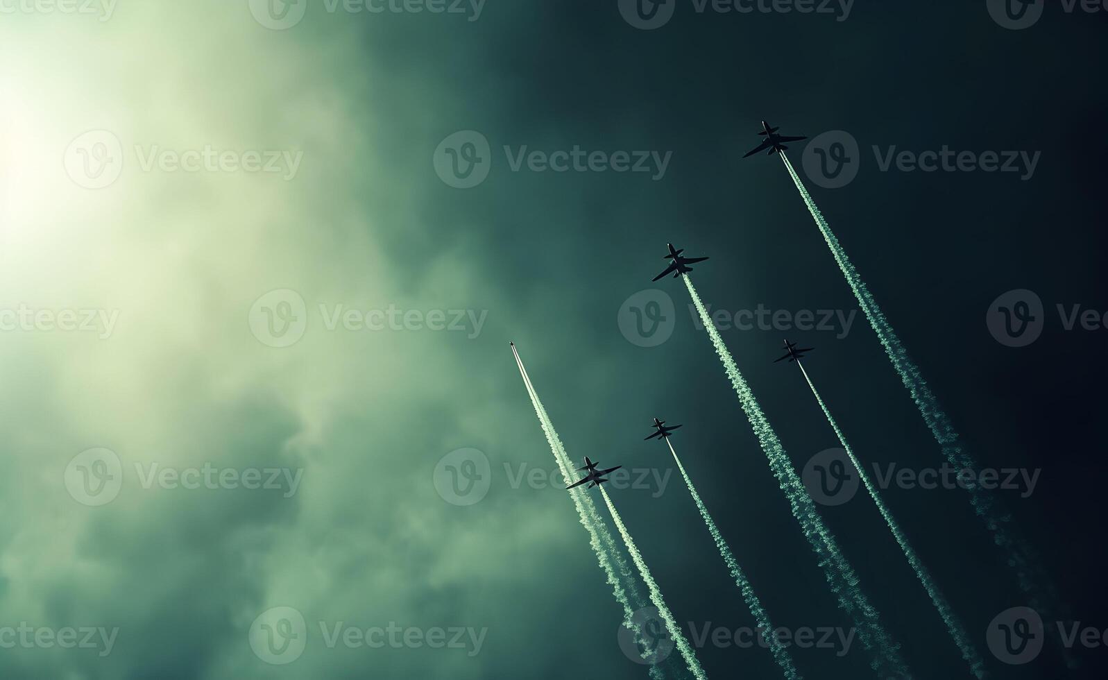 AI generated 23 march Pakistan day background shot of many planes in the sky performing airshow photo