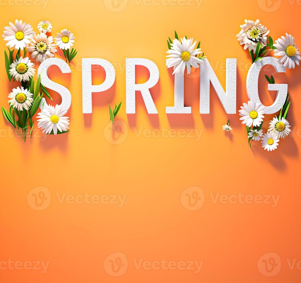 AI generated Floral Spring text with copy space for design Happy Spring poster photo