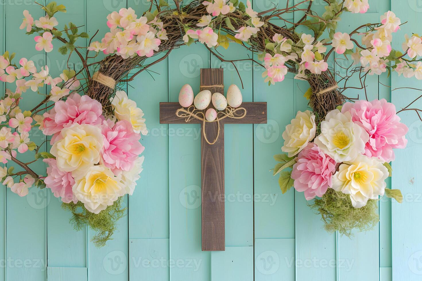 ai generado cruzar símbolo de el muerte y Resurrección contento Pascua de Resurrección antecedentes foto