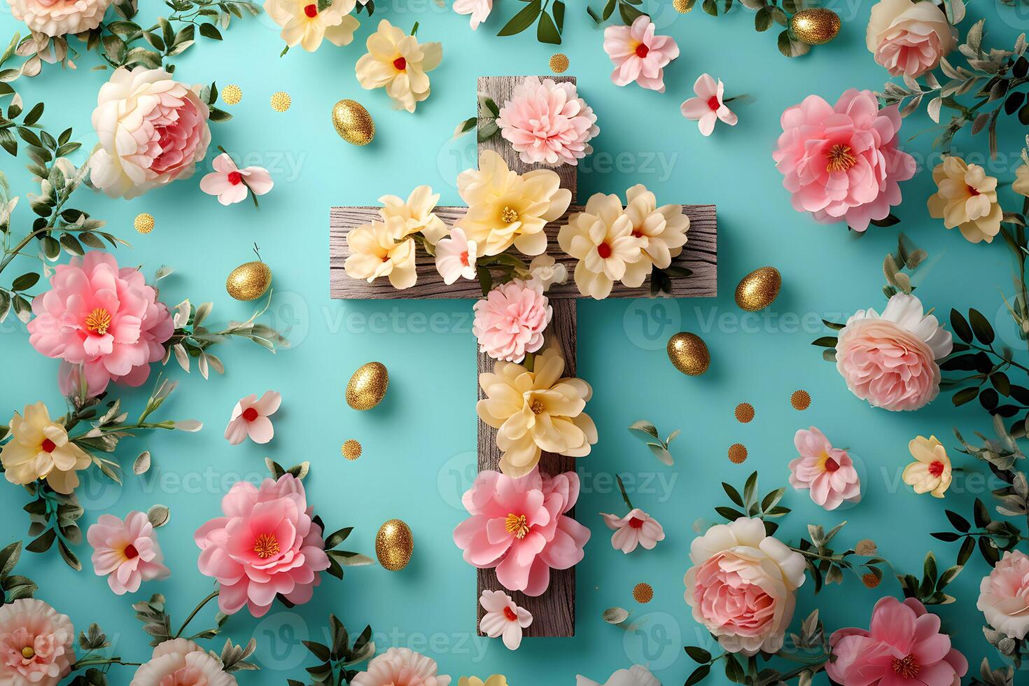 AI generated Beautiful Easter bokeh background with a Christian cross Happy Easter background photo