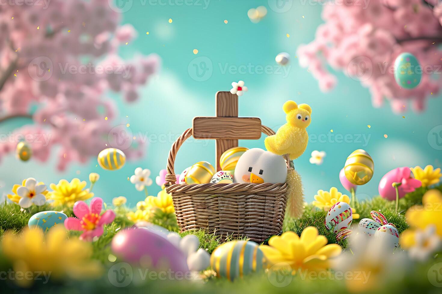 AI generated Christian Jesus Cross background for Happy Easter wishes and greeting card design photo