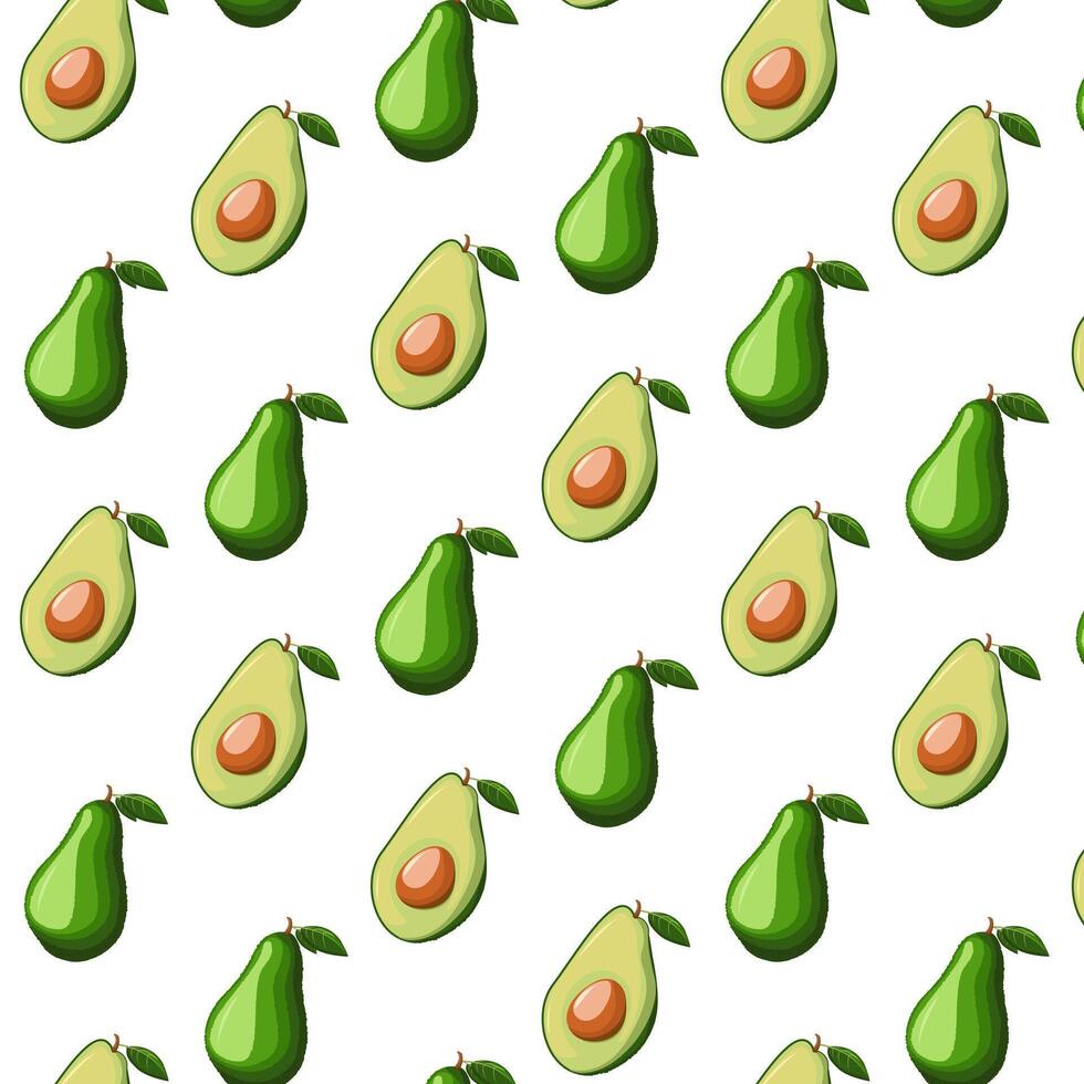 Seamless pattern avocado whole and half. Healthy vegetables and vegetarian food. Fresh organic food, healthy eating. Made in cartoon flat style vector
