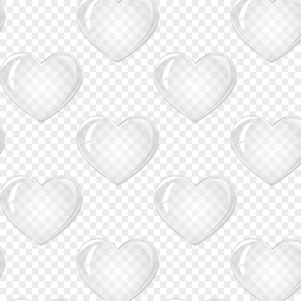 Seamless pattern hearts balloon. Valentines day. Soap bubble, crystal glass heart. Great for valentine and mother's day cards, wedding invitations, party posters and flyers. Vector illustration