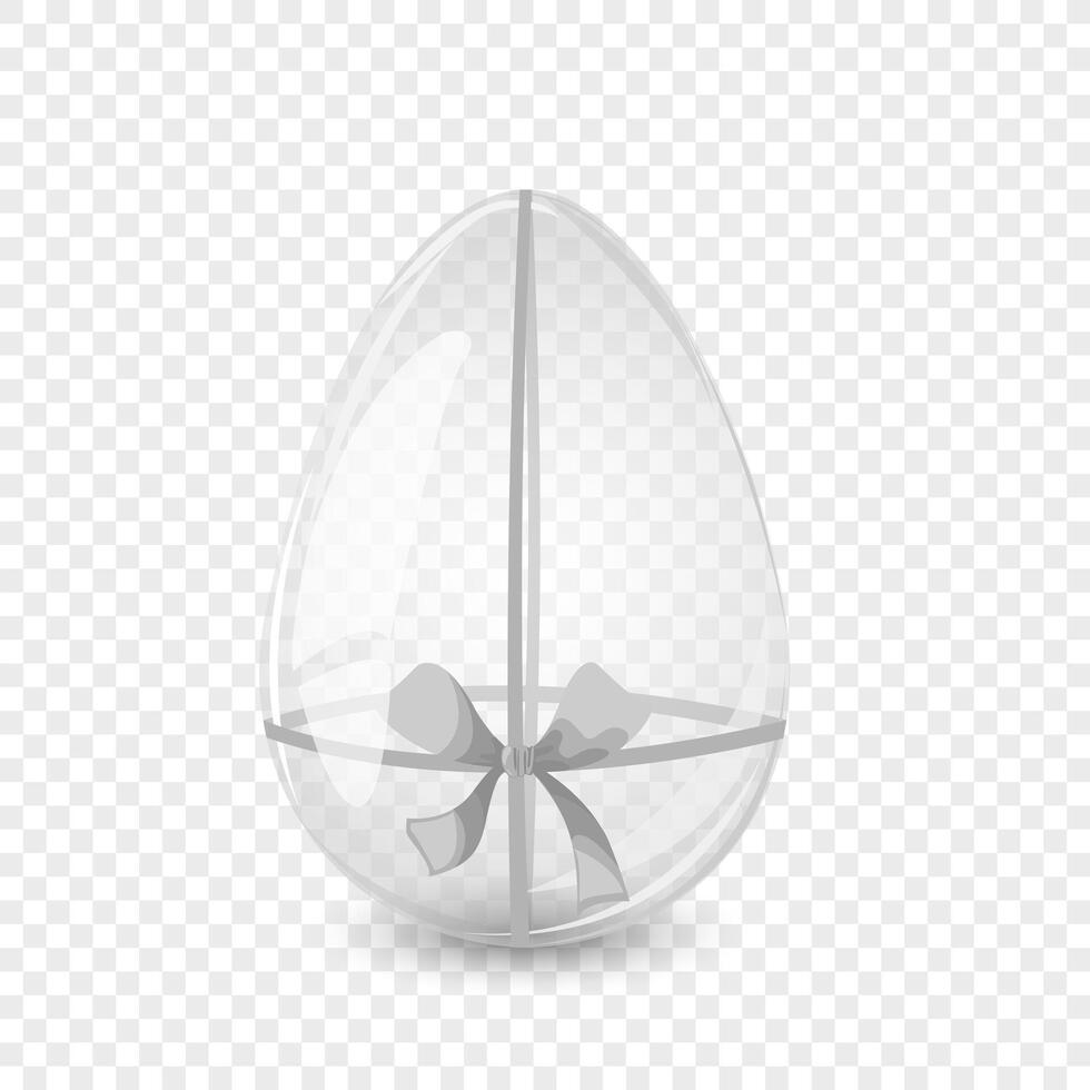 Glass egg with gray bow. Easter egg card. For postcard, card, invitation, poster, banner template lettering typography. Seasons Greetings. Vector illustration