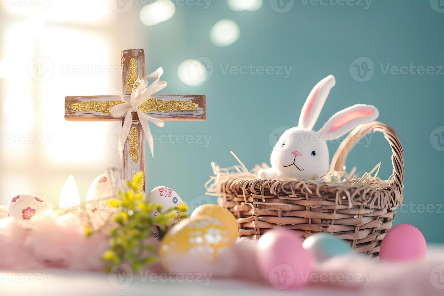 ai generado cruzar símbolo de el muerte y Resurrección contento Pascua de Resurrección antecedentes foto