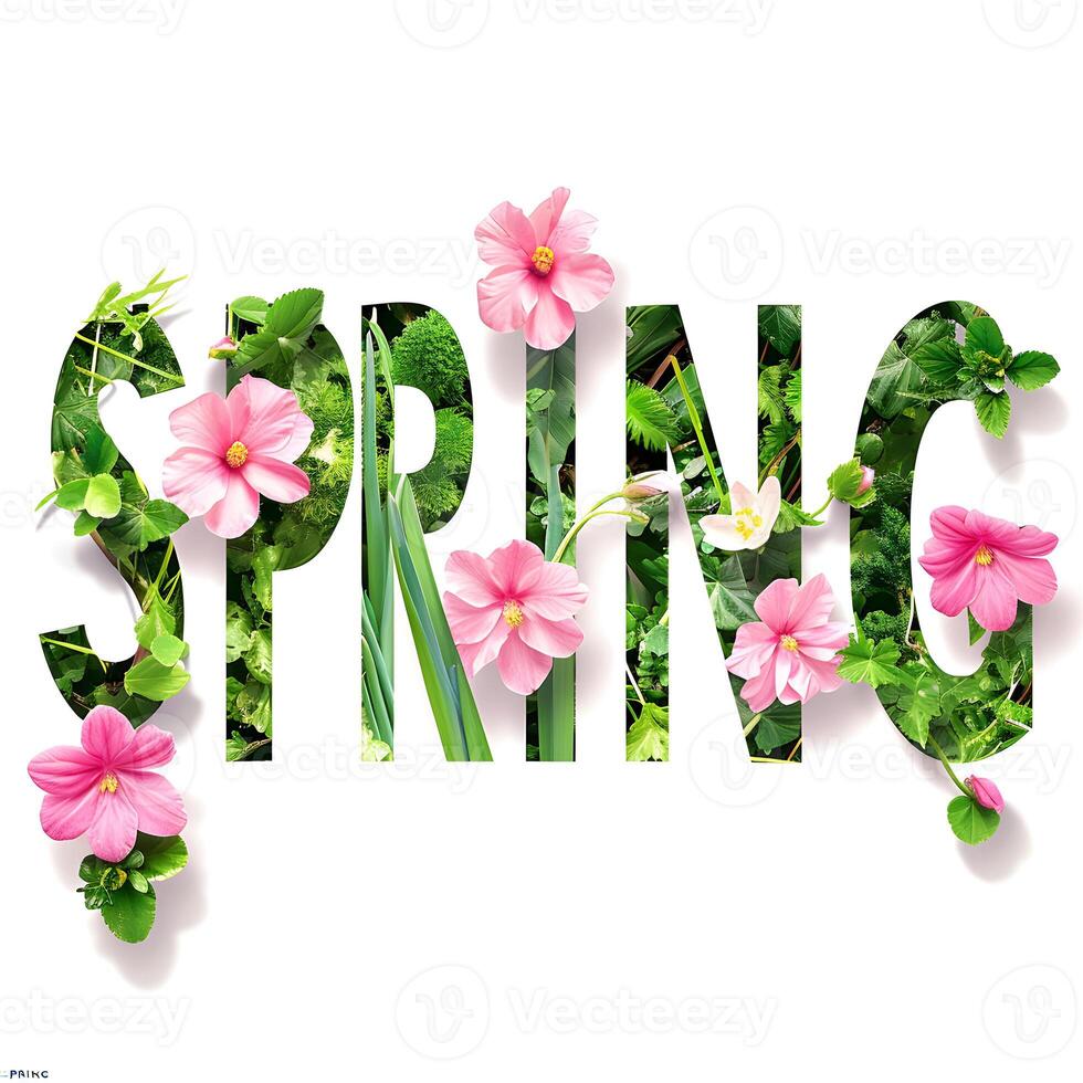 AI generated Hello spring floral background with Spring text for design Happy spring greetings photo