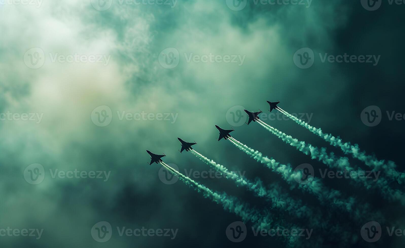 AI generated 23 march Pakistan day background shot of many planes in the sky performing airshow photo