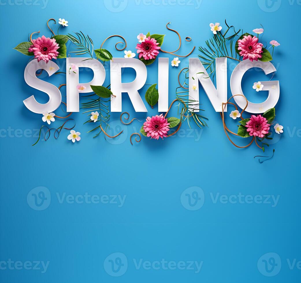 AI generated Floral Spring text with copy space for design Happy Spring poster photo