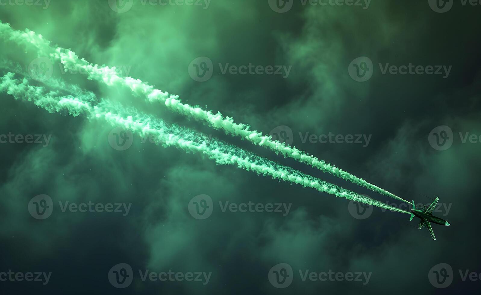 AI generated 23 march Pakistan day celebration airshow with JF17 Thunder and green smoke photo