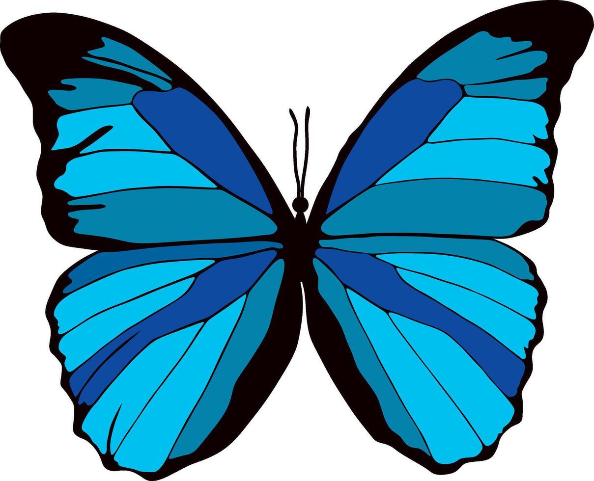 Vector blue butterfly. A beautiful insect with large colored wings. Drawing of a flying beetle.