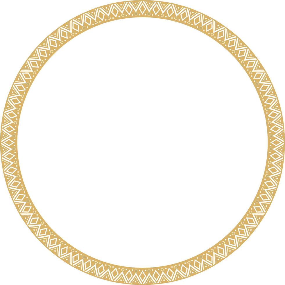 Vector round golden border ornament. Native American tribes framework, circle.