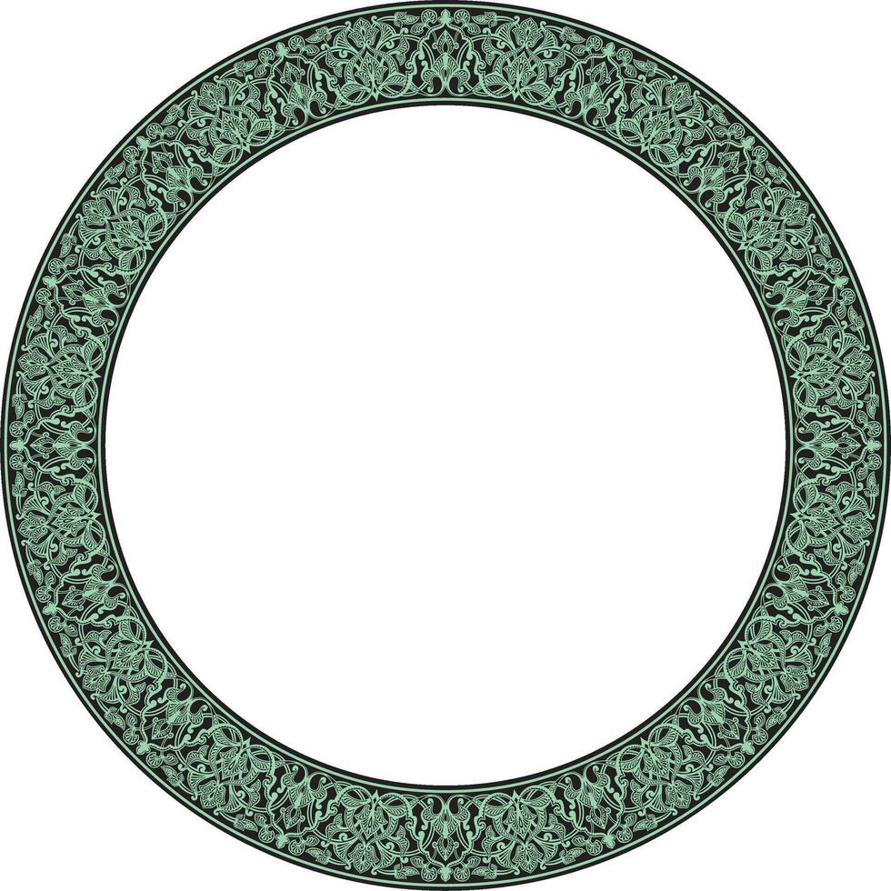 Vector green round oriental ornament. Arabic patterned circle of Iran, Iraq, Turkey, Syria. Persian frame, border