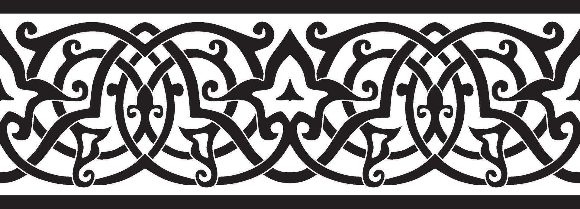 Vector monochrome seamless oriental national ornament. Endless ethnic floral border, arab peoples frame. Persian painting.