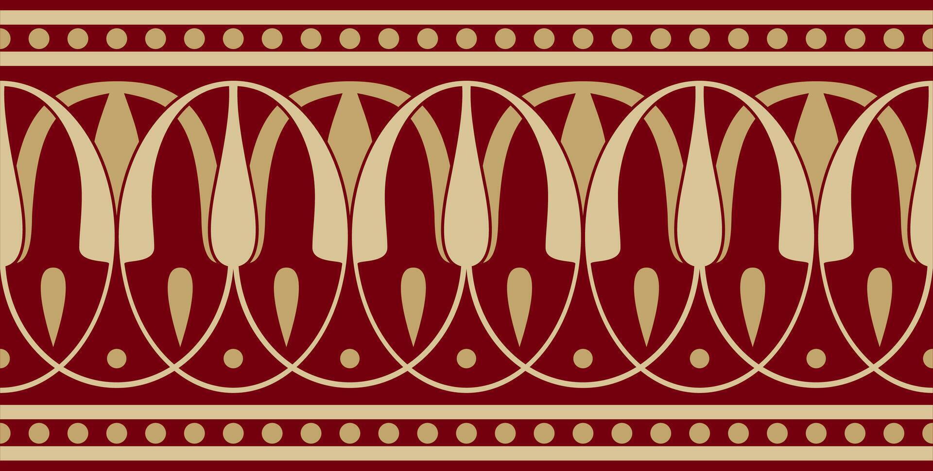 Vector gold and red seamless classical Greek meander ornament. Pattern of ancient Greece. Border, frame of the Roman Empire