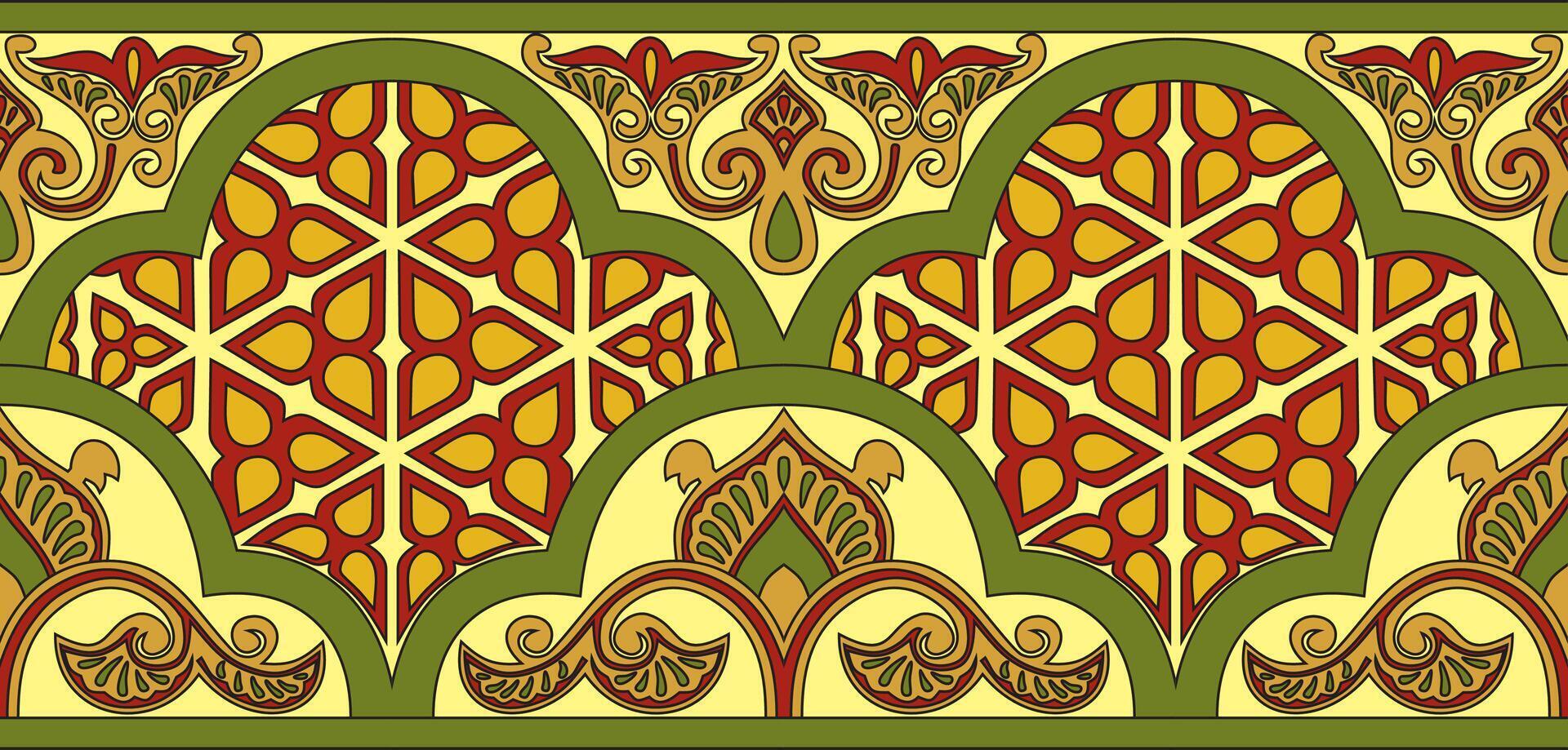 Vector colored seamless oriental national ornament. Endless ethnic floral border, arab peoples frame. Persian painting