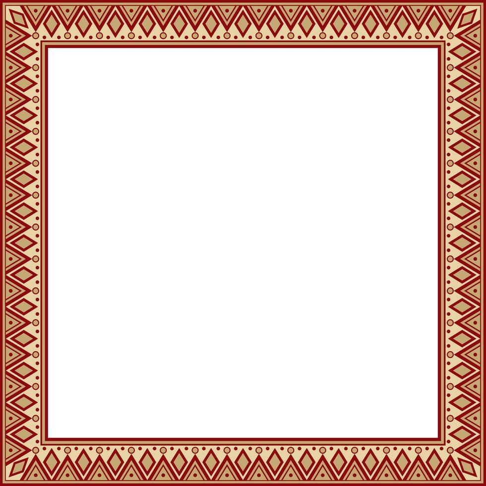 Vector gold with red square national Indian patterns. National ethnic ornaments, borders, frames. colored decorations of the peoples of South America, Maya, Inca, Aztecs