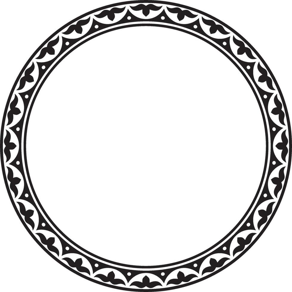 Vector black monochrome round Kazakh national ornament. Ethnic pattern of the peoples of the Great Steppe, .Mongols, Kyrgyz, Kalmyks, Buryats. circle, frame border