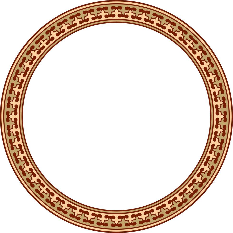 Vector red and gold round Kazakh national ornament. Ethnic pattern of the peoples of the Great Steppe, .Mongols, Kyrgyz, Kalmyks, Buryats. circle, frame border