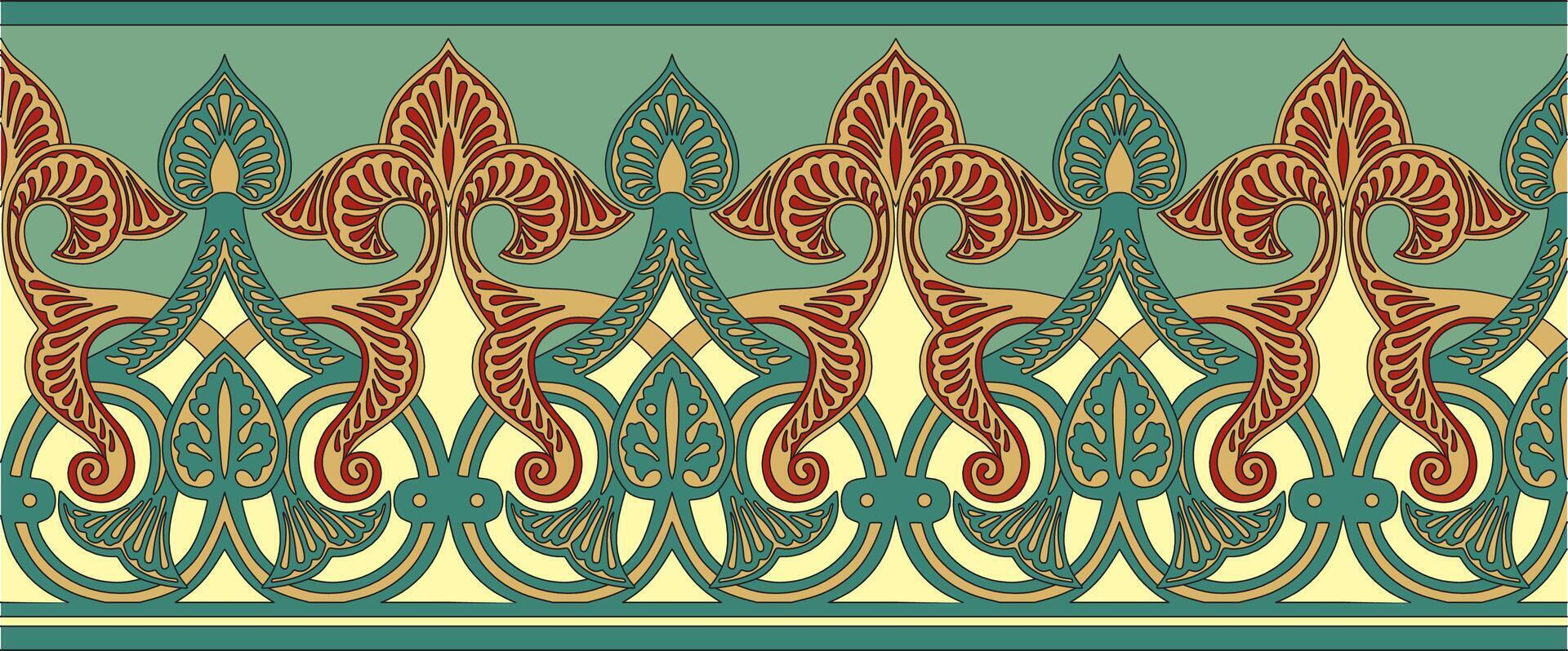 vector sin costura de colores oro Arábica nacional ornamento, borde, marco. interminable patrón vegetal de oriental pueblos de Asia, África, Persia, irán, Irak.