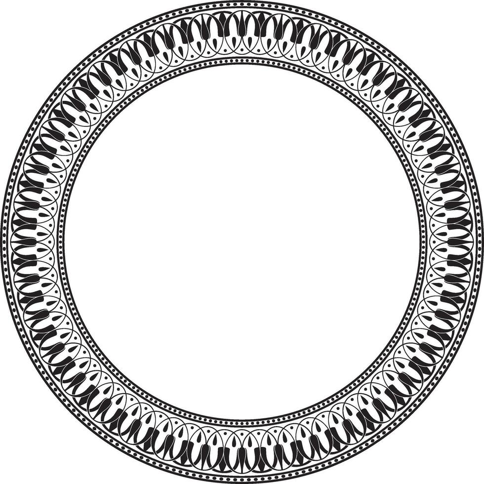 Vector black monochrome round classic greek meander ornament. Pattern, circle of Ancient Greece. Border, frame, ring of the Roman Empire
