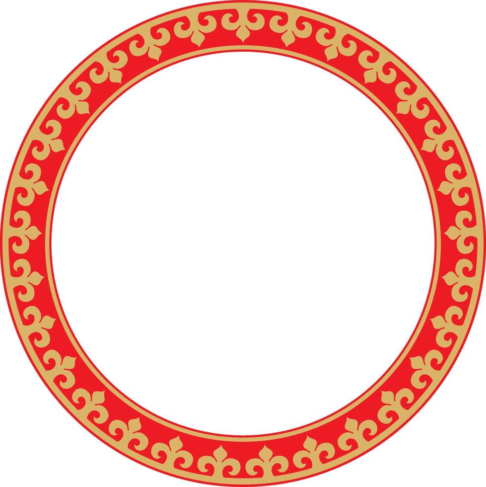 Vector gold and red Kazakh national round pattern, frame. Ethnic ornament of the nomadic peoples of Asia, the Great Steppe, Kazakhs, Kirghiz, Kalmyks, Mongols, Buryats, Turkmens