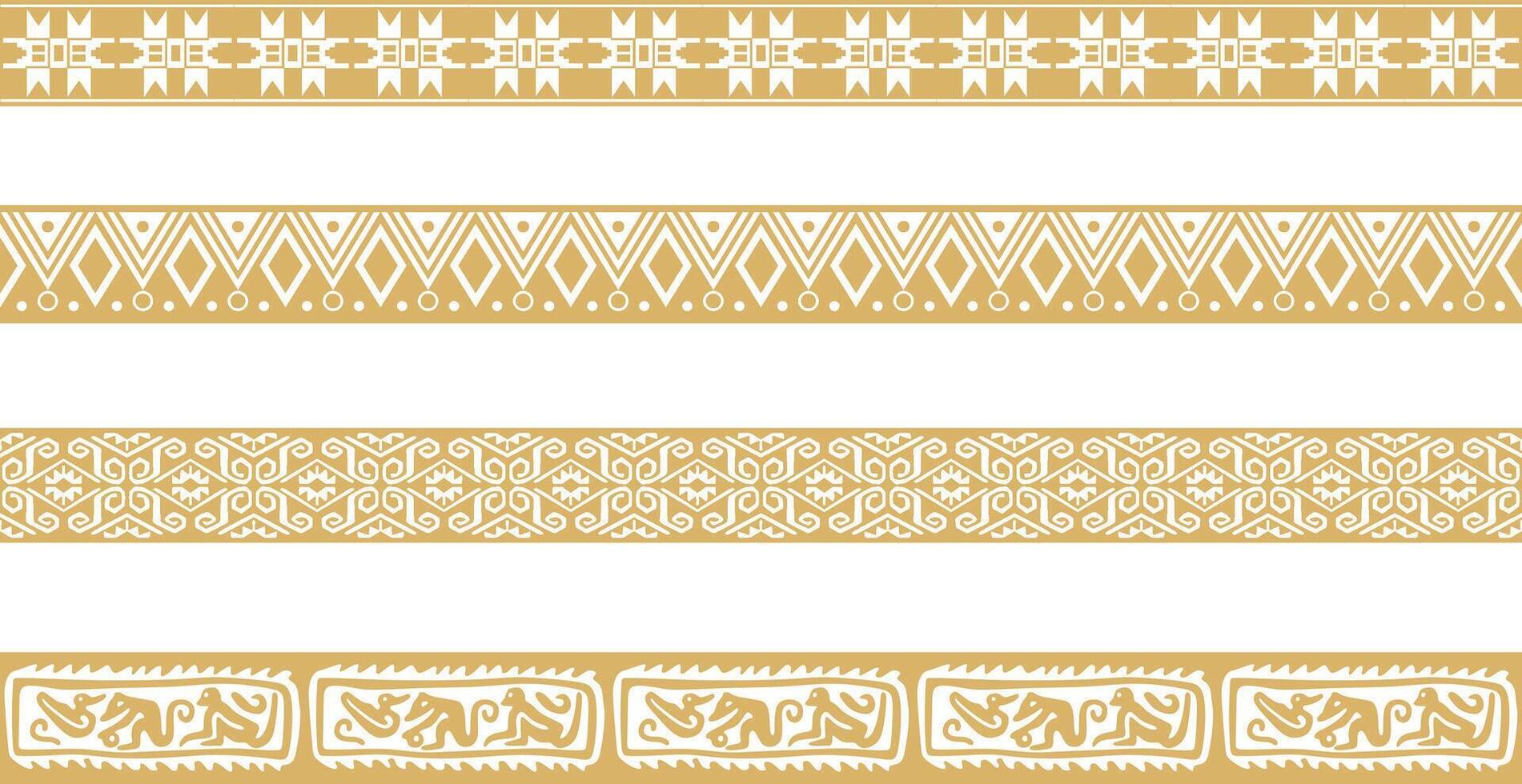 Vector set of golden Native American national borders. frames in the style of the Aztecs, Mayans, Incas.