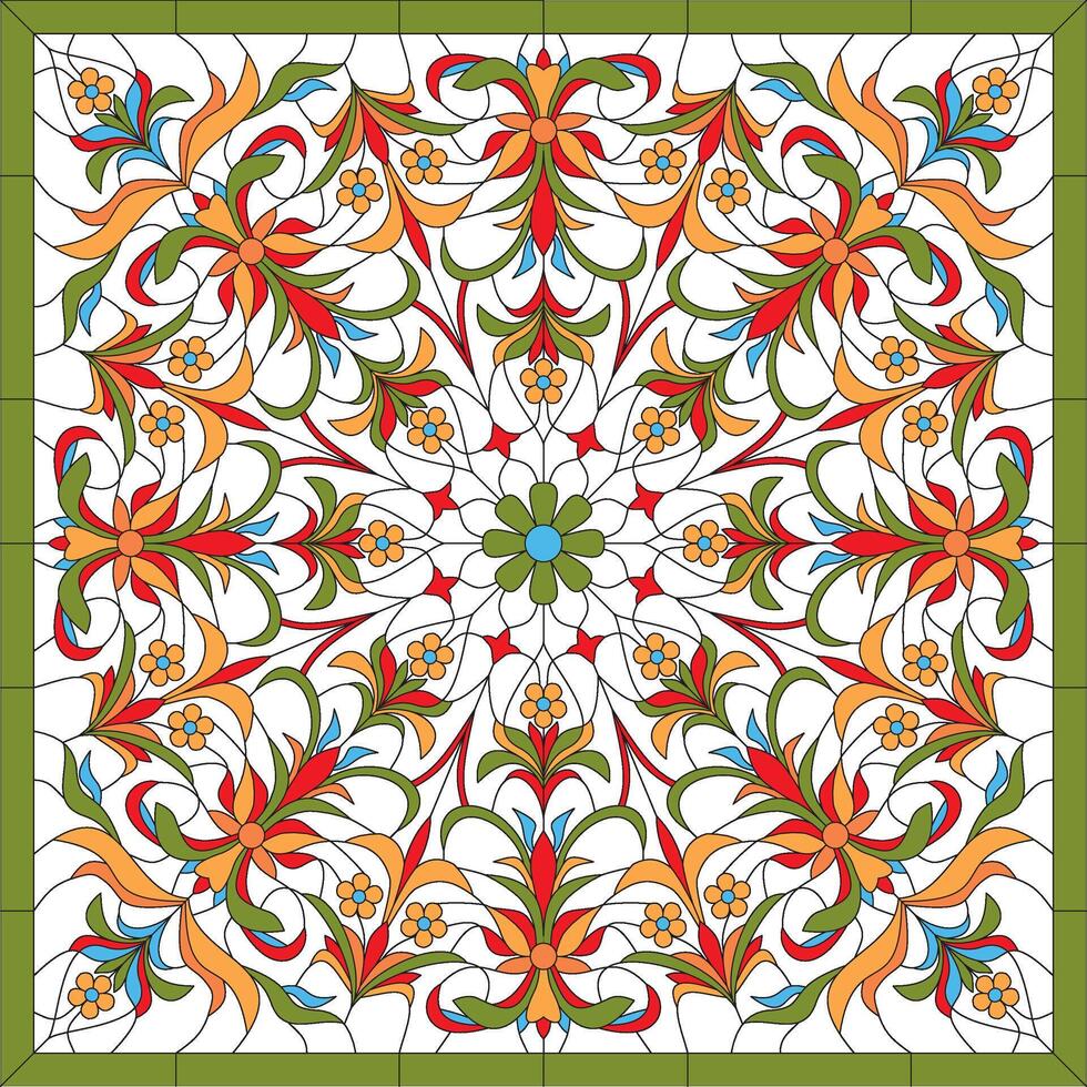 Vector pattern for stained glass yellow pattern for glass door window or ceiling. lace ornament for shawl and fabric