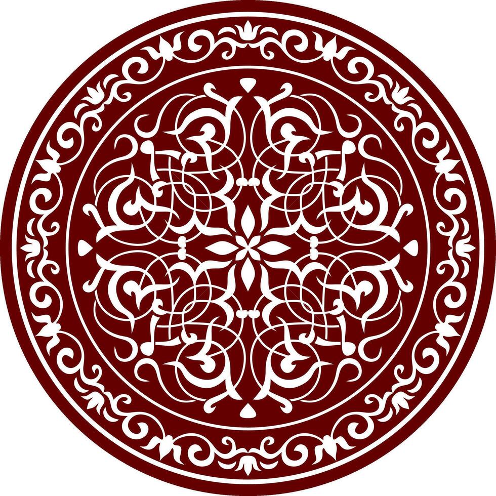 Vector classic colored round ornament. Red pattern in a circle. Drawing of Greece and Ancient Rome. Flower drawing.