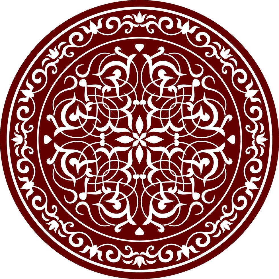 Vector classic colored round ornament. Red pattern in a circle. Drawing of Greece and Ancient Rome. Flower drawing.