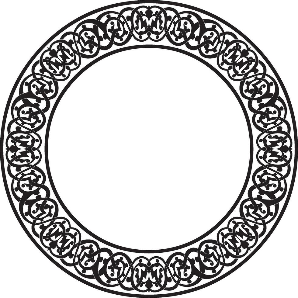 Vector monochrome round oriental ornament. Arabic patterned circle of Iran, Iraq, Turkey, Syria. Persian frame, border. For sandblasting, laser and plotter cutting.