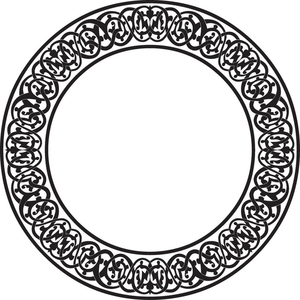 Vector monochrome round oriental ornament. Arabic patterned circle of Iran, Iraq, Turkey, Syria. Persian frame, border. For sandblasting, laser and plotter cutting.