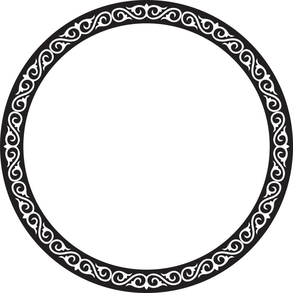 vector redondo monocromo kazakh nacional marco. ornamental círculo. étnico modelo de nómada pueblos de el genial estepa, kirguís, mongoles, baskires, entierros, kalmyks